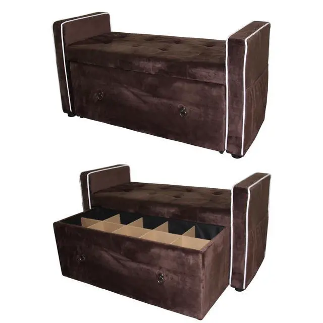 Alt view image 3 of 5 - 22" Shoe Storage Bench, Brown Suede