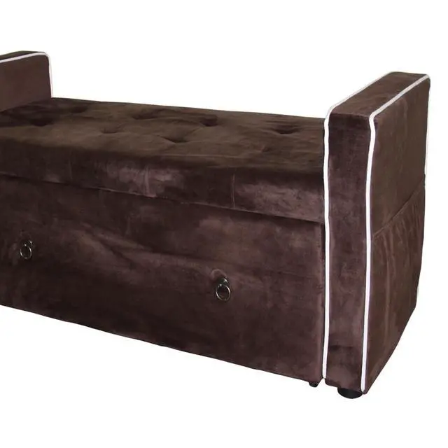 Alt view image 4 of 5 - 22" Shoe Storage Bench, Brown Suede