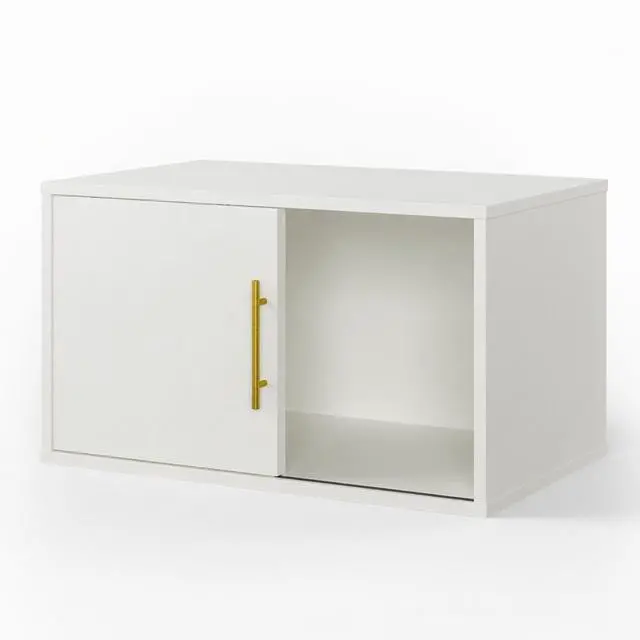 Main image of 24" White Cube Storage Organizer w/ Sliding Door - Stackable Modular Bookshelf & Storage cabinet