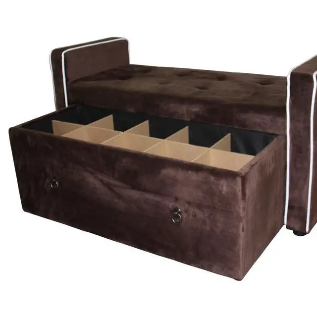 Alt view image 5 of 5 - 22" Shoe Storage Bench, Brown Suede
