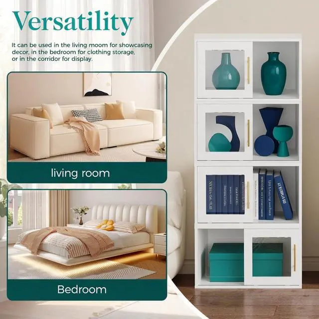 Alt view image 7 of 7 - 24" White Cube Storage Organizer w/ Sliding Door - Stackable Modular Bookshelf & Storage cabinet