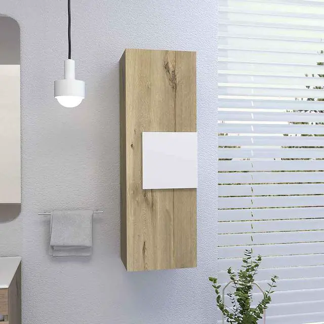 Alt view image 2 of 7 - Medicine Cabinet Artic, Three Shelves, Single Door, White / Light Oak Finish