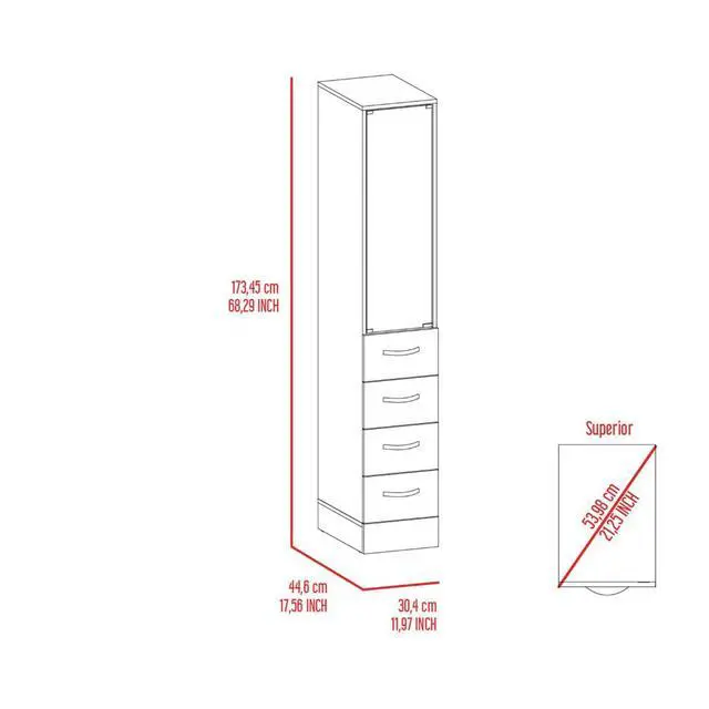Alt view image 4 of 7 - Linen Cabinet Artic, Three Shelves, Single Door, White Finish