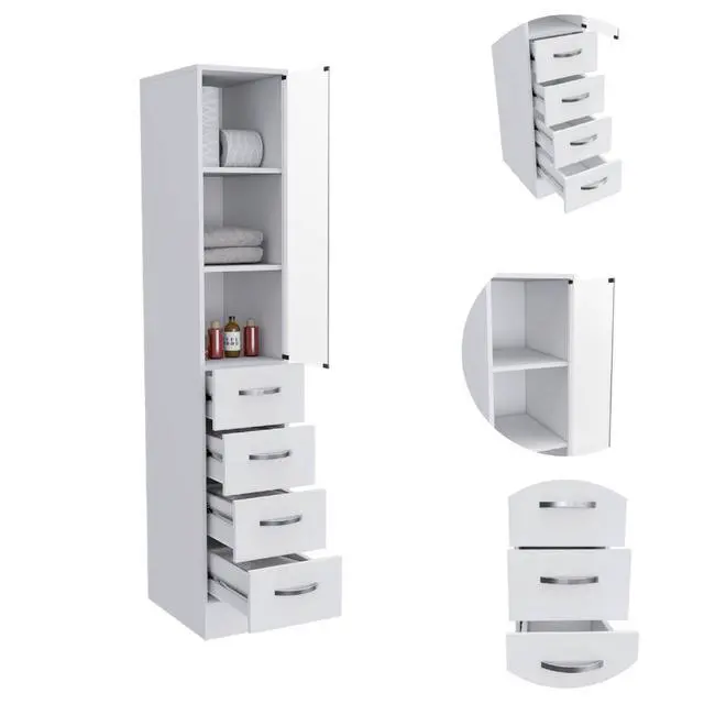 Alt view image 3 of 7 - Linen Cabinet Artic, Three Shelves, Single Door, White Finish