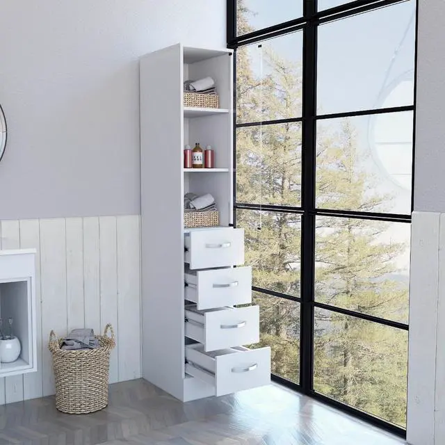 Alt view image 2 of 7 - Linen Cabinet Artic, Three Shelves, Single Door, White Finish