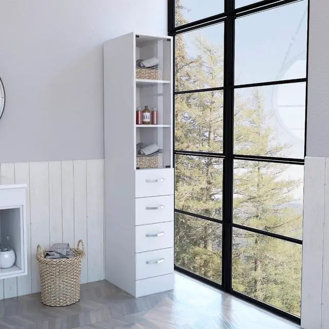 Main image of Linen Cabinet Artic, Three Shelves, Single Door, White Finish
