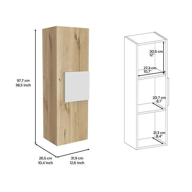 Alt view image 6 of 7 - Medicine Cabinet Artic, Three Shelves, Single Door, White / Light Oak Finish