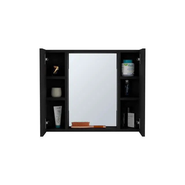 Alt view image 4 of 7 - Medicine Cabinet Hops, Double Door, Mirror, One External Shelf, Black Wengue Finish