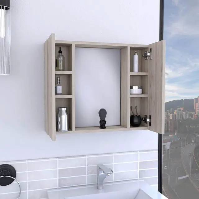 Main image of Medicine Cabinet Hops, Double Door, Mirror, One External Shelf, Light Gray Finish