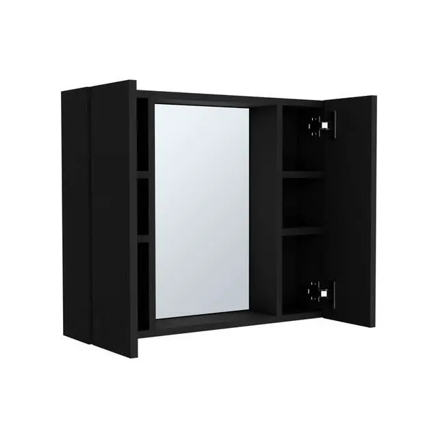 Alt view image 7 of 7 - Medicine Cabinet Hops, Double Door, Mirror, One External Shelf, Black Wengue Finish