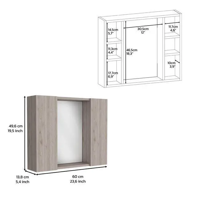 Alt view image 4 of 7 - Medicine Cabinet Hops, Double Door, Mirror, One External Shelf, Light Gray Finish