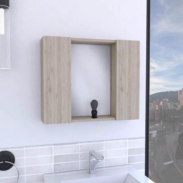 Alt view image 7 of 7 - Medicine Cabinet Hops, Double Door, Mirror, One External Shelf, Light Gray Finish