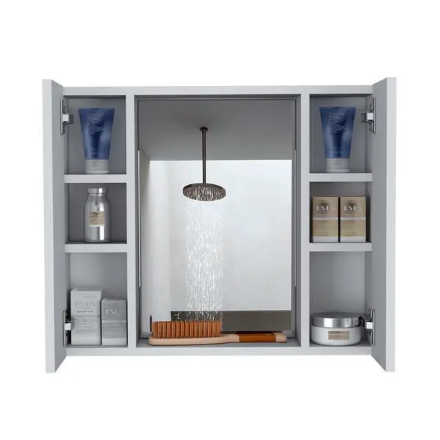 Alt view image 2 of 7 - Medicine Cabinet Hops, Double Door, Mirror, One External Shelf, White Finish