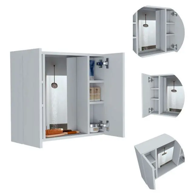 Alt view image 4 of 7 - Medicine Cabinet Hops, Double Door, Mirror, One External Shelf, White Finish
