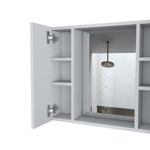 Alt view image 3 of 7 - Medicine Cabinet Hops, Double Door, Mirror, One External Shelf, White Finish