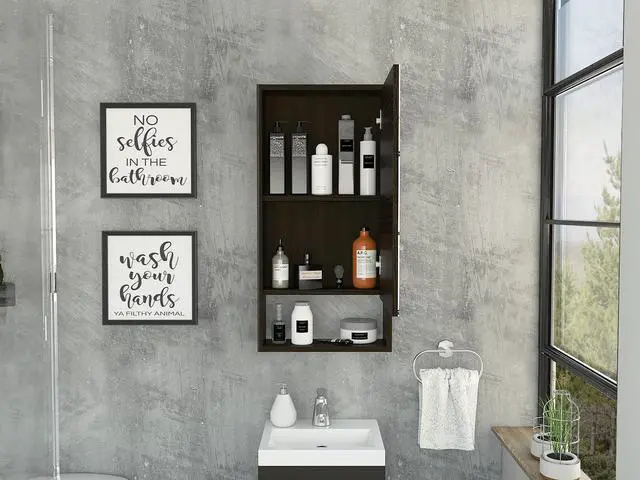 Main image of Medicine Cabinet Irvine, One External Shelf, Black Wengue Finish