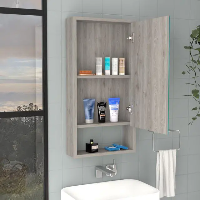 Alt view image 2 of 7 - Medicine Cabinet Irvine, One External Shelf, Light Gray Finish