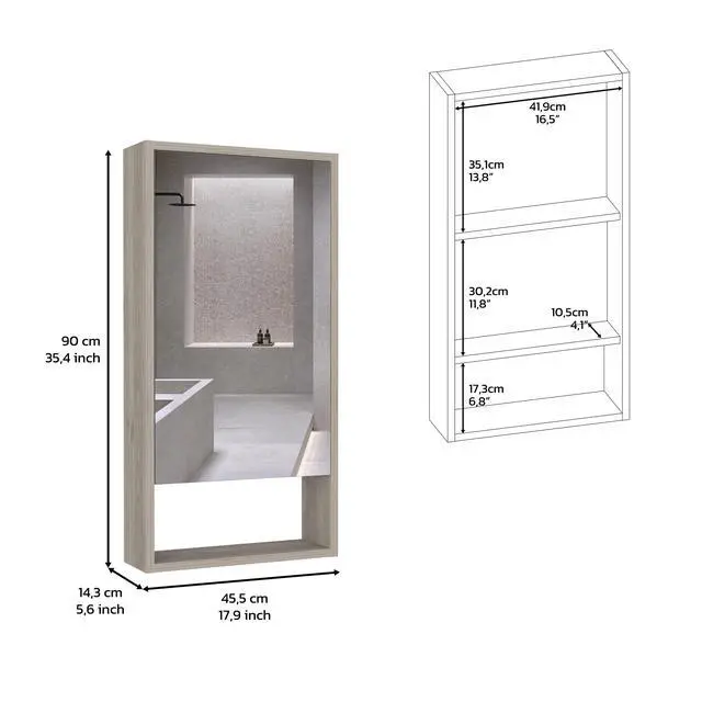 Alt view image 7 of 7 - Medicine Cabinet Irvine, One External Shelf, Light Gray Finish