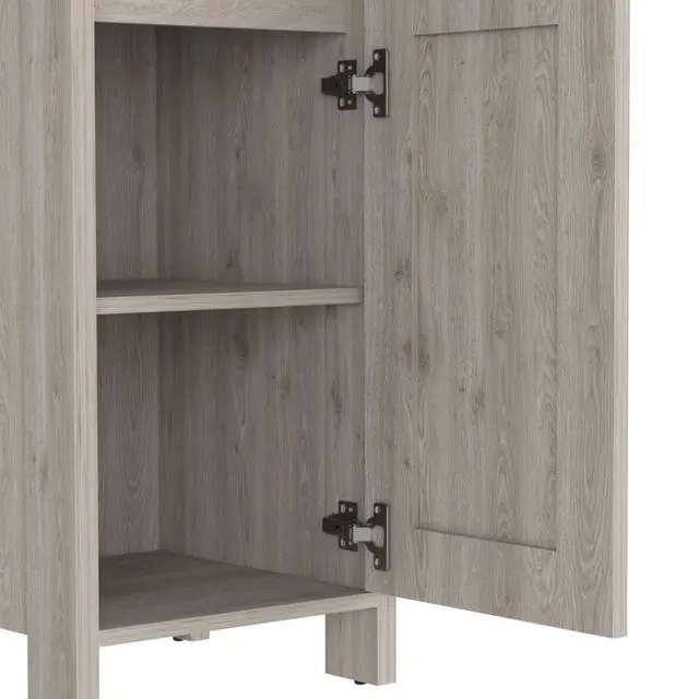 Alt view image 3 of 7 - Linen Cabinet Jannes, Two Open Shelves, Single Door, Light Gray Finish