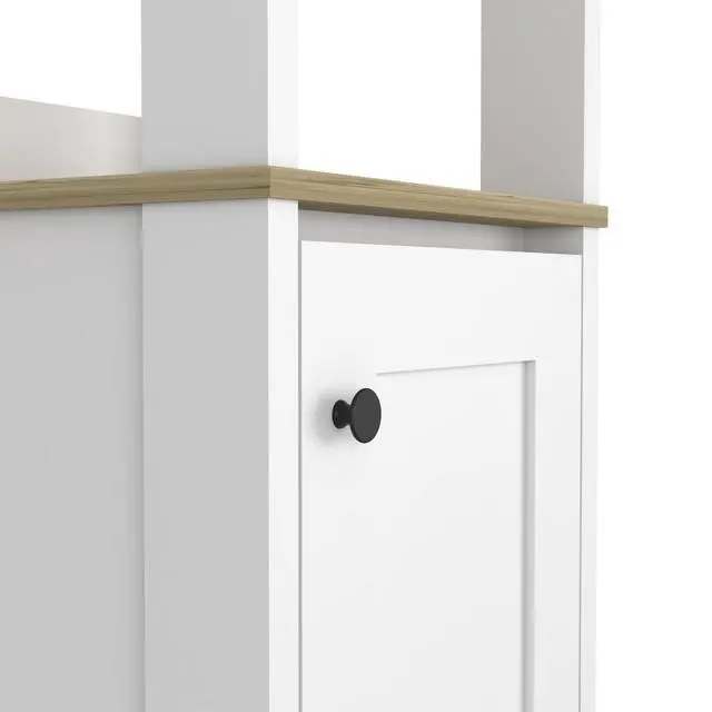 Alt view image 6 of 7 - Linen Cabinet Jannes, Two Open Shelves, Single Door, Light Oak / White Finish