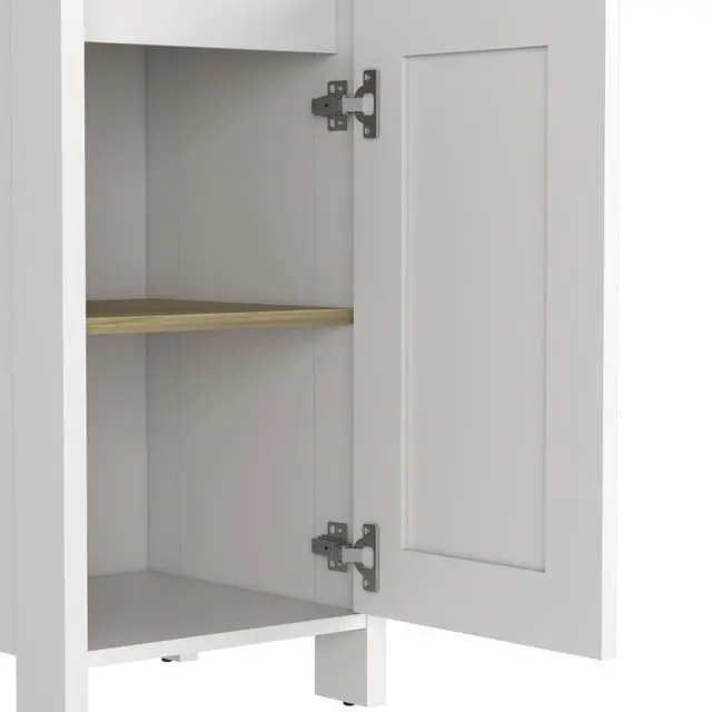 Alt view image 5 of 7 - Linen Cabinet Jannes, Two Open Shelves, Single Door, Light Oak / White Finish