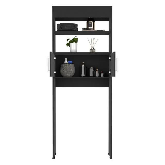 Alt view image 5 of 7 - Over The Toilet Cabinet Jozz, Double Door, Two Shelves, Black Wengue Finish