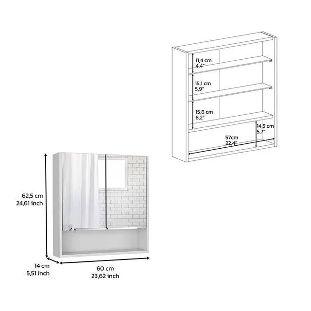 Alt view image 3 of 7 - Medicine Cabinet with Mirror Lexington,Three Internal Shelves, White Finish