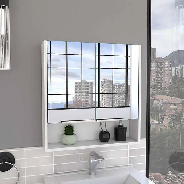 Alt view image 2 of 7 - Medicine Cabinet with Mirror Lexington,Three Internal Shelves, White Finish