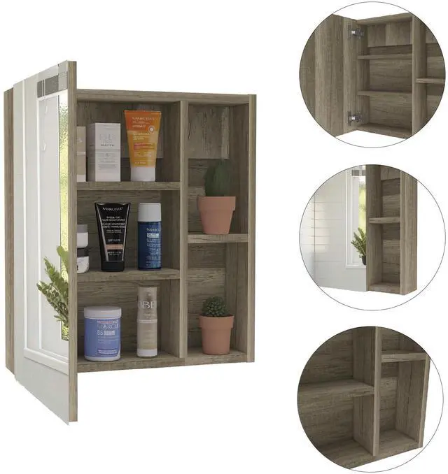 Main image of Medicine Cabinet Mirror Clifton, Five Internal Shelves, Pine Finish