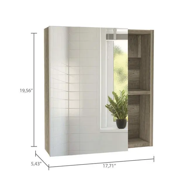 Alt view image 6 of 7 - Medicine Cabinet Mirror Clifton, Five Internal Shelves, Pine Finish