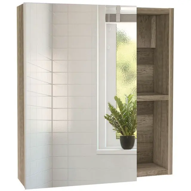 Alt view image 2 of 7 - Medicine Cabinet Mirror Clifton, Five Internal Shelves, Pine Finish