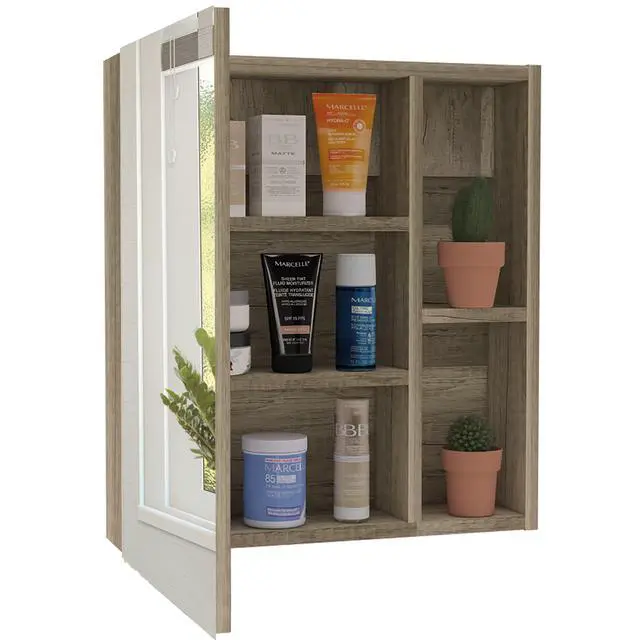 Alt view image 3 of 7 - Medicine Cabinet Mirror Clifton, Five Internal Shelves, Pine Finish