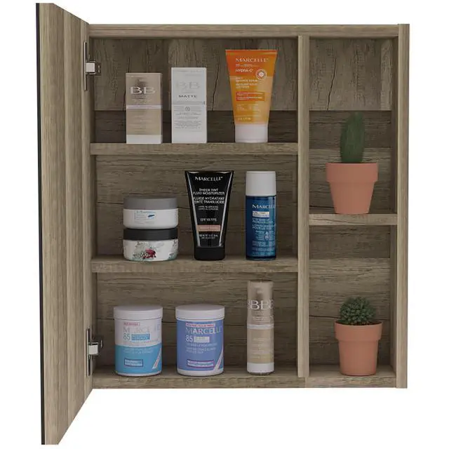 Alt view image 7 of 7 - Medicine Cabinet Mirror Clifton, Five Internal Shelves, Pine Finish