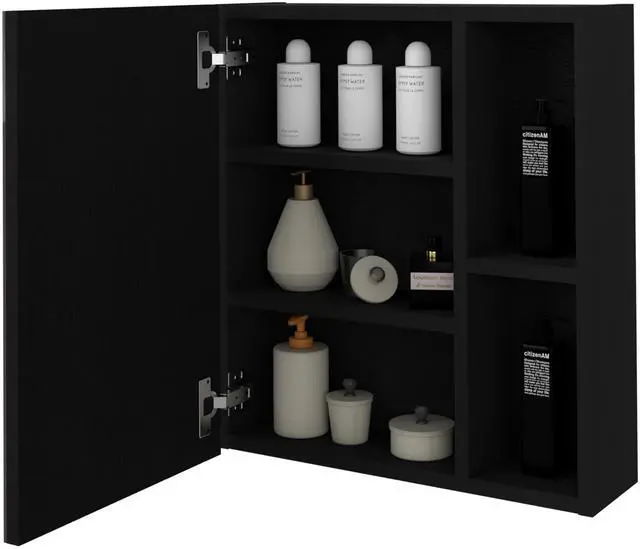 Main image of Medicine Cabinet Mirror Clifton, Five Internal Shelves, Black Wengue Finish
