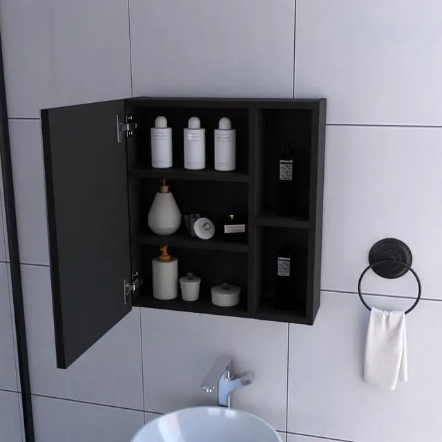 Alt view image 2 of 7 - Medicine Cabinet Mirror Clifton, Five Internal Shelves, Black Wengue Finish