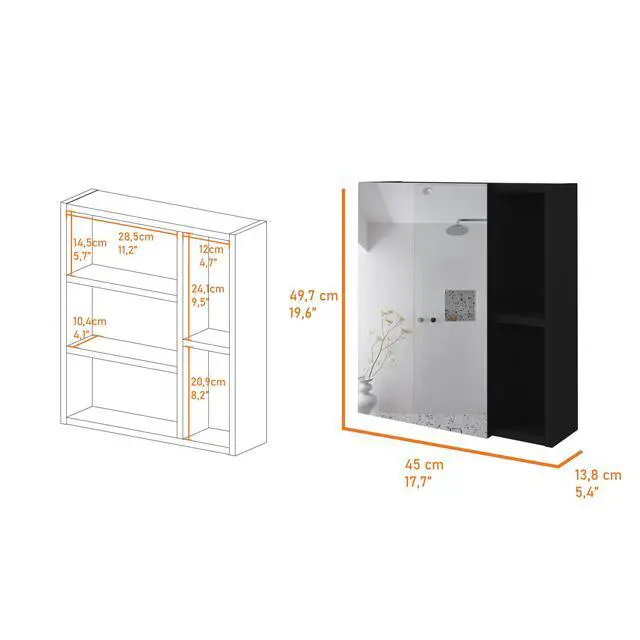 Alt view image 4 of 7 - Medicine Cabinet Mirror Clifton, Five Internal Shelves, Black Wengue Finish