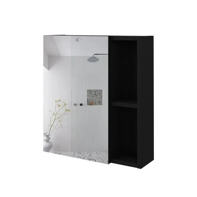 Alt view image 5 of 7 - Medicine Cabinet Mirror Clifton, Five Internal Shelves, Black Wengue Finish