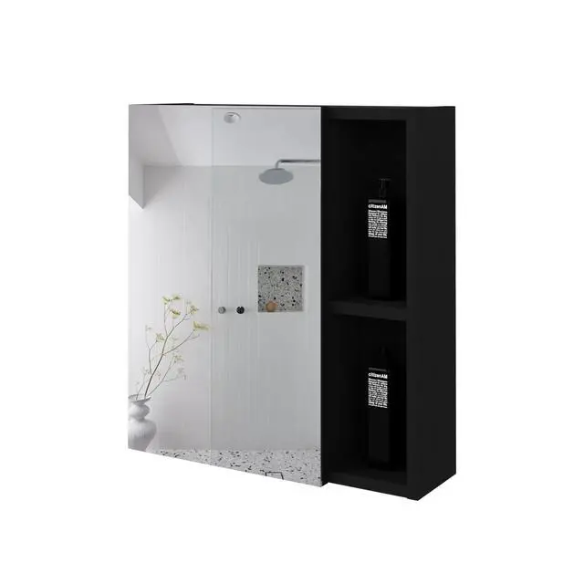 Alt view image 6 of 7 - Medicine Cabinet Mirror Clifton, Five Internal Shelves, Black Wengue Finish