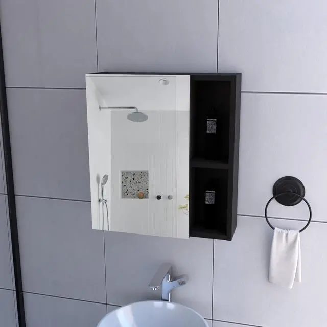 Alt view image 7 of 7 - Medicine Cabinet Mirror Clifton, Five Internal Shelves, Black Wengue Finish