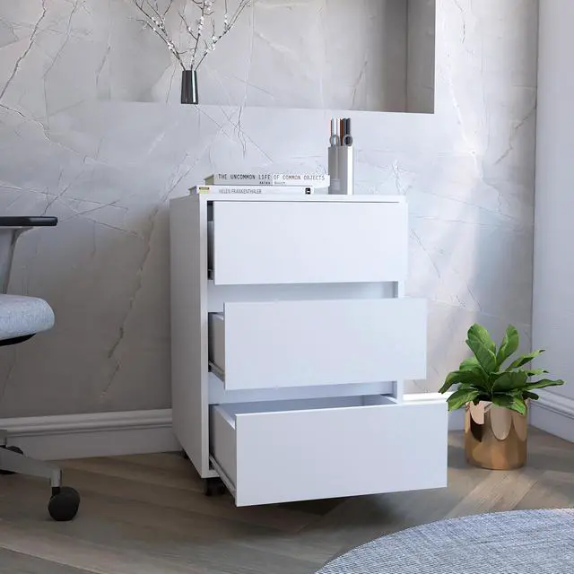 Alt view image 7 of 7 - Three Drawers Bang, Filing Cabinet, Roller Blade Glide, White Finish