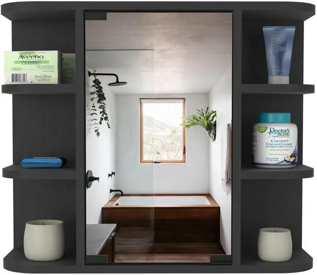 Main image of Medicine Cabinet Milano,Six External Shelves Mirror, Black Wengue Finish