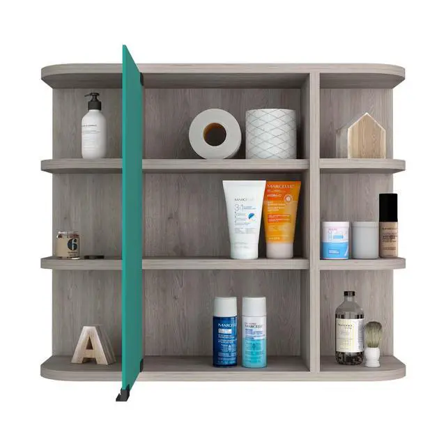 Alt view image 3 of 7 - Medicine Cabinet Milano, Six External Shelves Mirror, Light Gray Finish