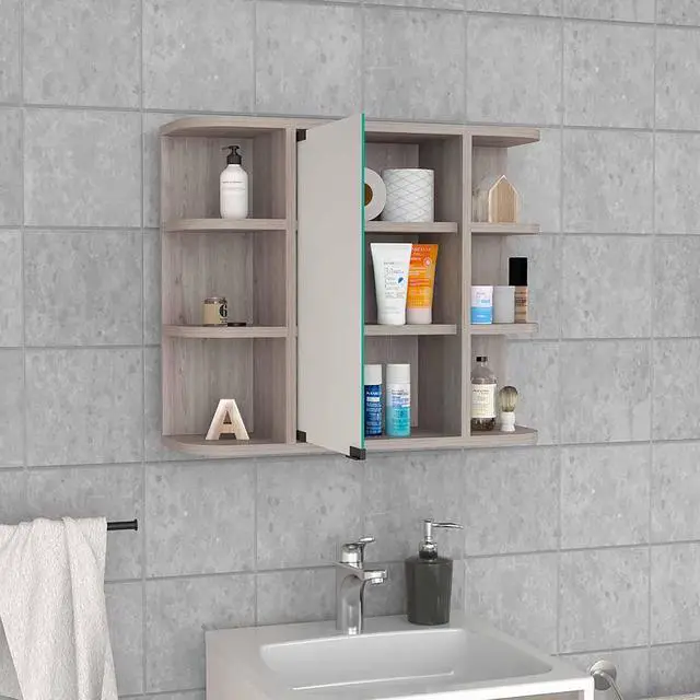 Main image of Medicine Cabinet Milano, Six External Shelves Mirror, Light Gray Finish