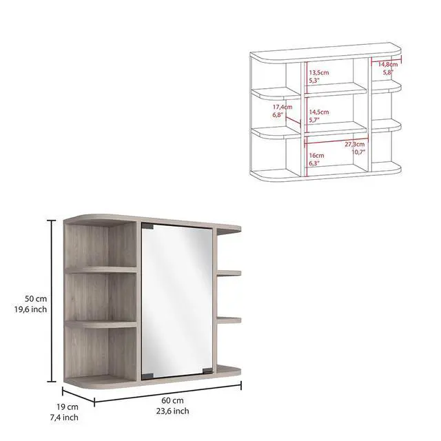 Alt view image 4 of 7 - Medicine Cabinet Milano, Six External Shelves Mirror, Light Gray Finish