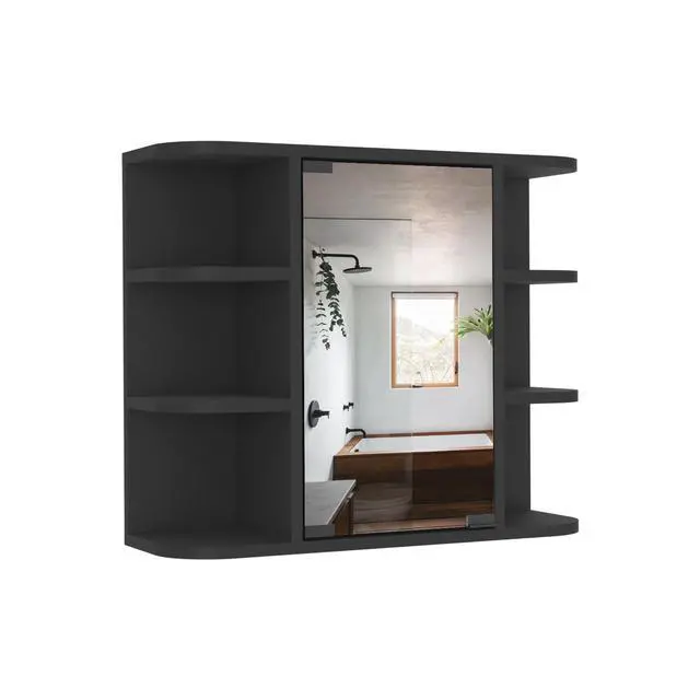 Alt view image 2 of 7 - Medicine Cabinet Milano,Six External Shelves Mirror, Black Wengue Finish
