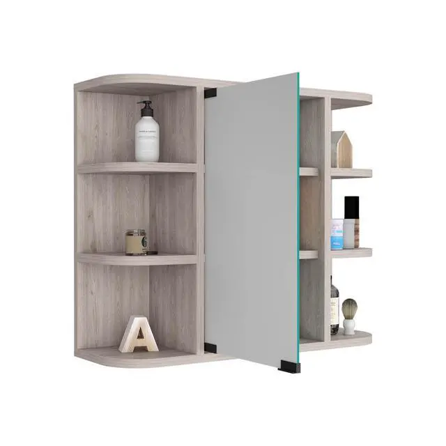 Alt view image 5 of 7 - Medicine Cabinet Milano, Six External Shelves Mirror, Light Gray Finish