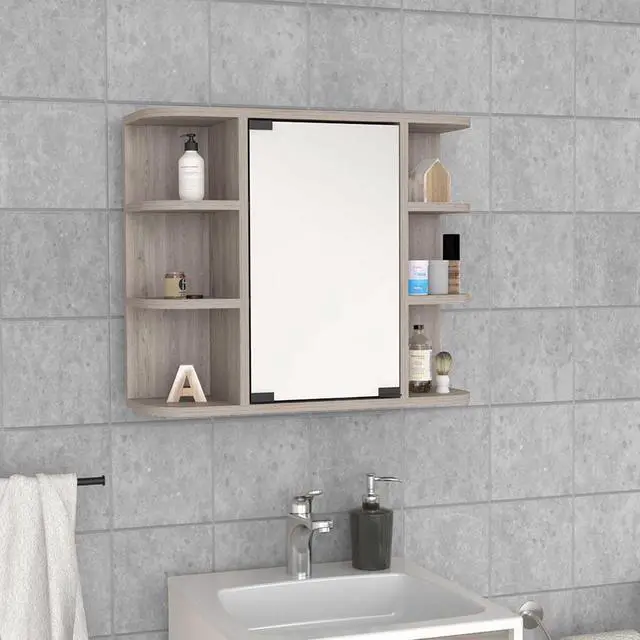 Alt view image 7 of 7 - Medicine Cabinet Milano, Six External Shelves Mirror, Light Gray Finish