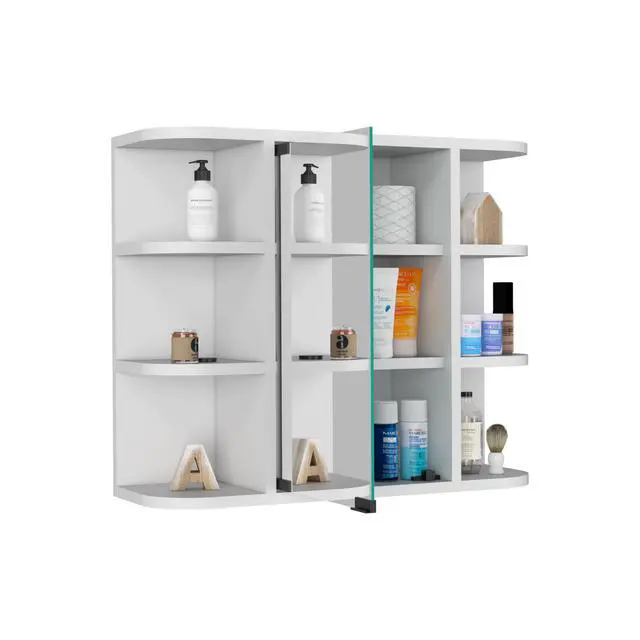 Alt view image 3 of 7 - Medicine Cabinet Milano, Six External Shelves Mirror, White Finish