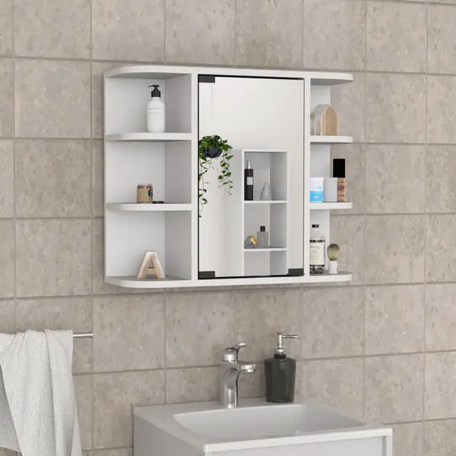 Main image of Medicine Cabinet Milano, Six External Shelves Mirror, White Finish