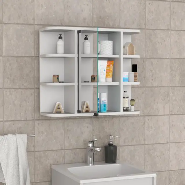Alt view image 7 of 7 - Medicine Cabinet Milano, Six External Shelves Mirror, White Finish